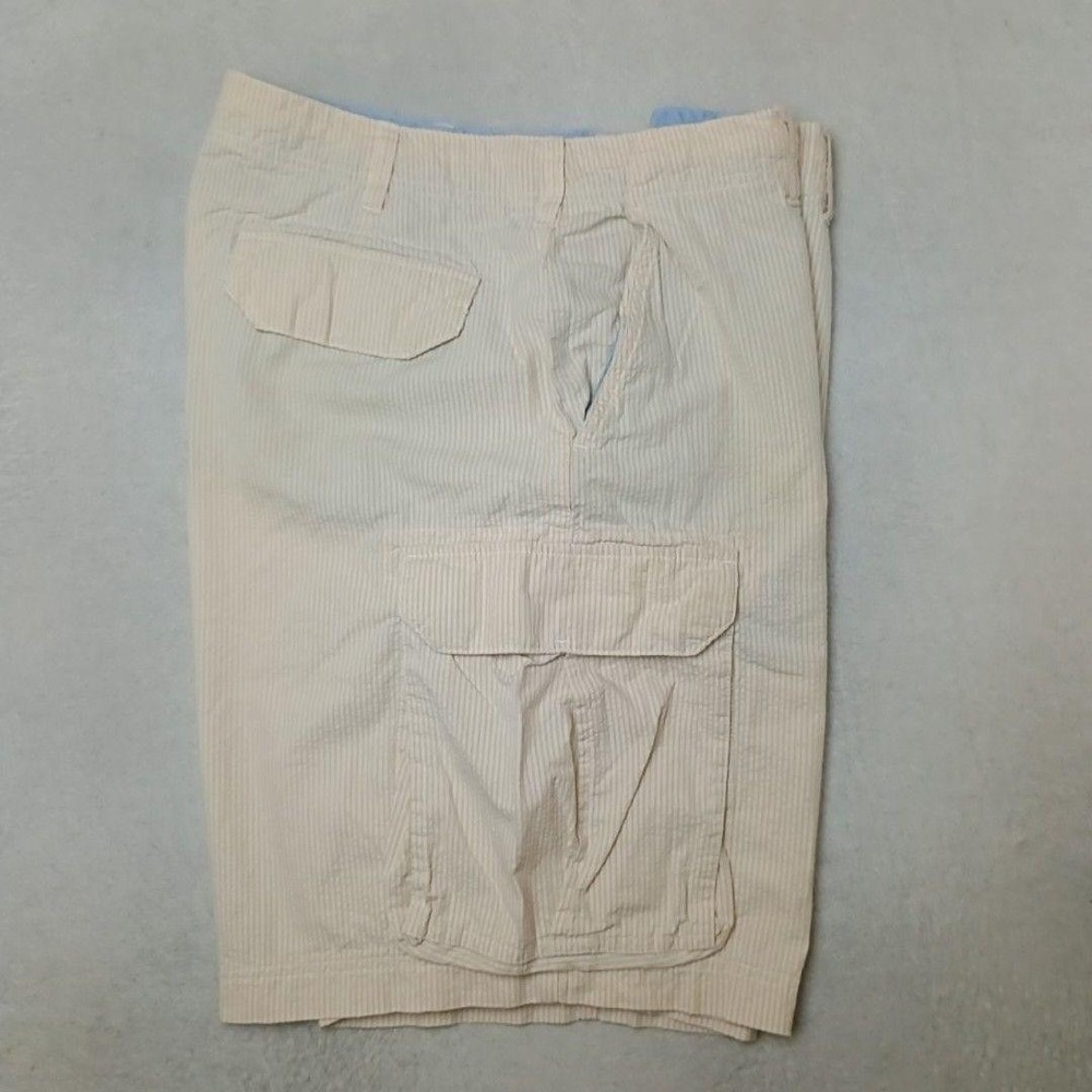 JCrew Shorts Men 38 Beige 10" Seersucker Cargo Striped Relaxed Summer Hong Kong